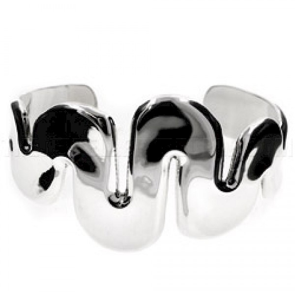 Wavy Zig Zag Boxed Silver Open Bangle - 39mm Wide