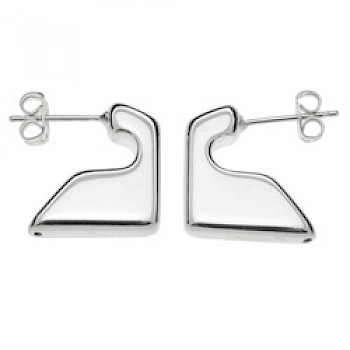 Wedge Half Hoop Silver Earrings - 20mm Long