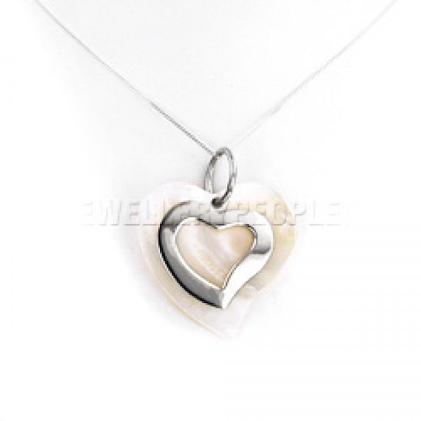 White Abalone Shell & Silver Heart Pendant - SL101