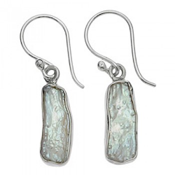 White & Silver Biwa Pearl Drop Earrings