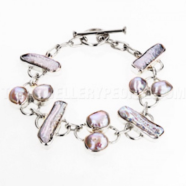 White Biwa Pearl & Pearl Silver Bracelet - SL178