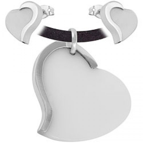 White Heart Earrings & Suede Necklace Set