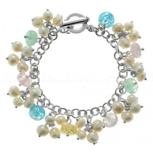White Pearl & Glass Bead Bracelet - SL256