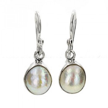 White Pearl & Silver Drop Earrings