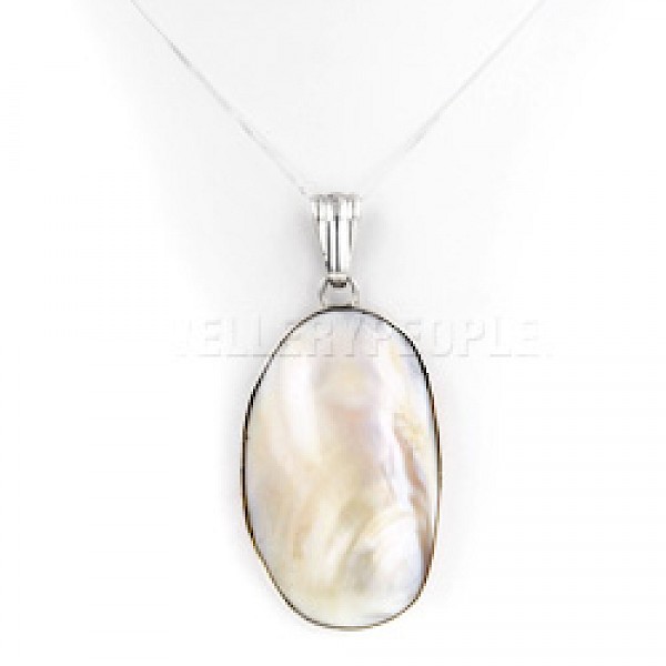 White Pearlised Abalone Shell & Silver Pendant - SL016
