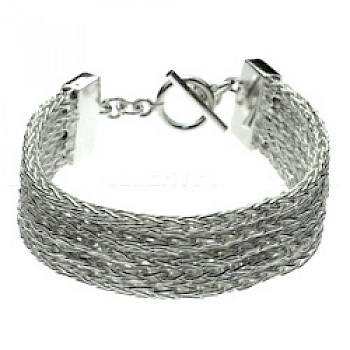 Wide Hand-Knitted Silver Bracelet