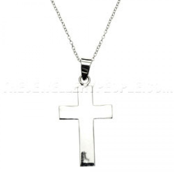 Wide Polished Silver Cross Pendant - RN067