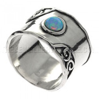 Wide Round Opal & Silver Ring