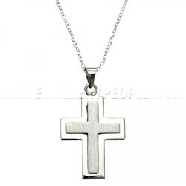 Wire Brush Finish Silver Cross Pendant - 40mm - RN033