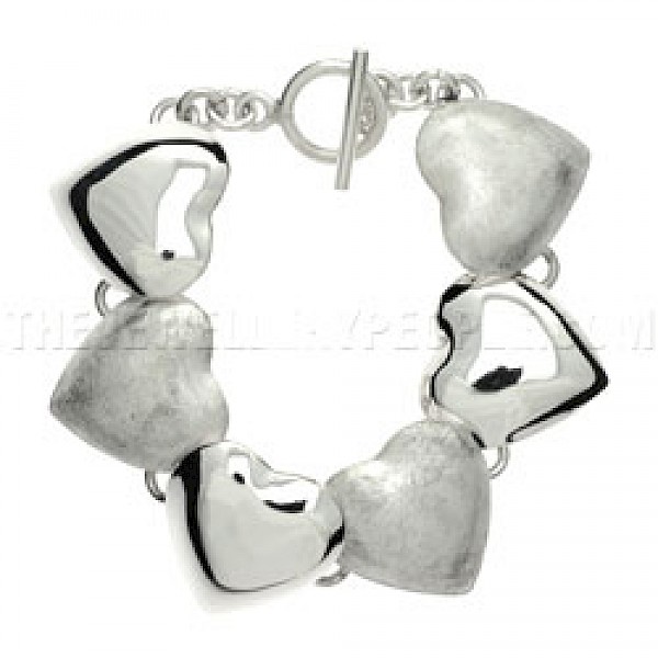 Part Wire Brush Heart Silver Bracelet