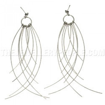 Wire Fan Silver Earrings - 110mm Long
