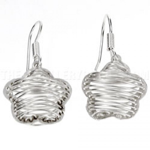 Wire Flower Silver Drop Earrings - 15mm Wide