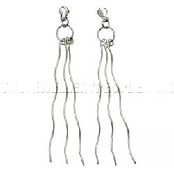 Wire Wave Silver Earrings - 60mm Long