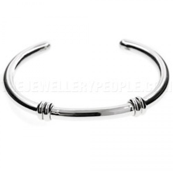 Wire Wrap Open Silver Bangle - 5mm Wide