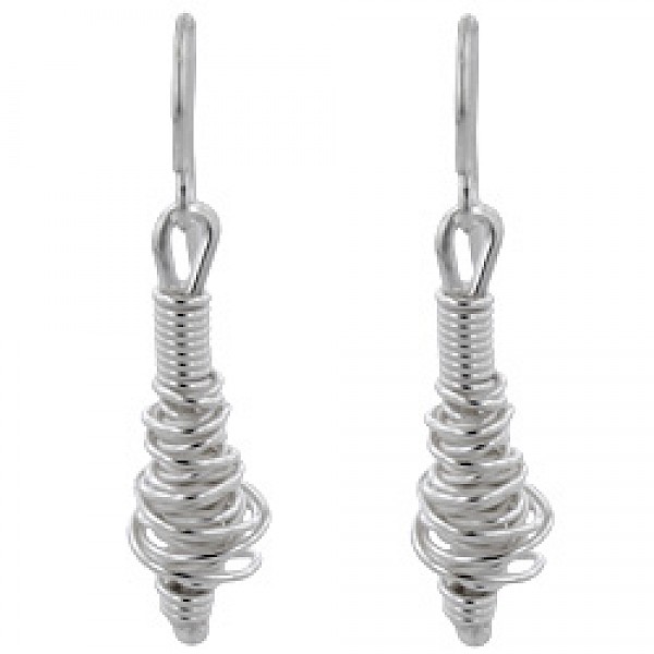 Wire Wrap Silver Drop Earrings - 40mm Long