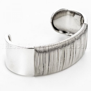 Woven Grip Silver Cuff Bangle - 24mm Wide