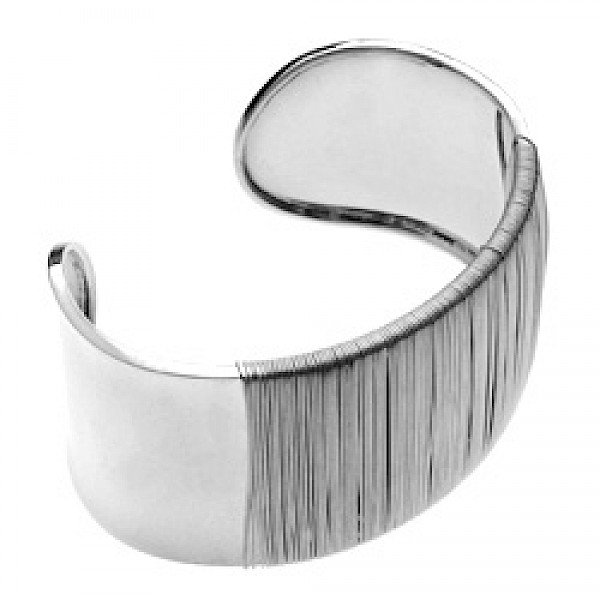Woven Grip Silver Cuff Bangle - 35mm Wide
