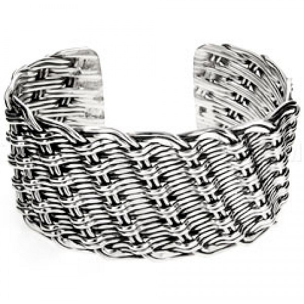 Woven Silver Cuff Bangle - 35mm Wide