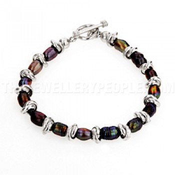 Wrapped Dark Pearl & Silver Bracelet -SL184