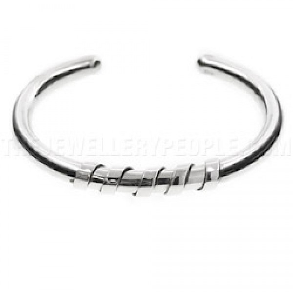 Wrapped Detail Open Silver Bangle - 6mm Wide
