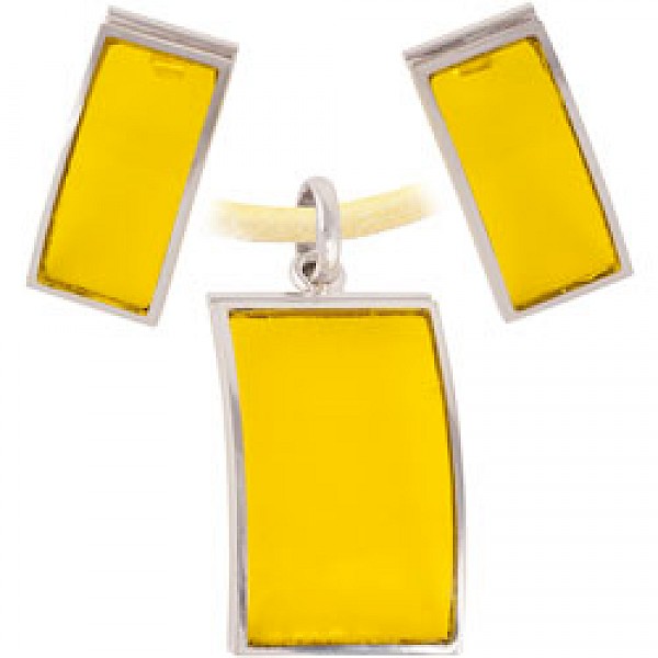 Yellow Curved Earrings & Suede Necklace Set