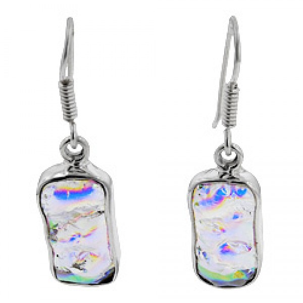 Yellow Dichroic Glass & Silver Drop Earrings