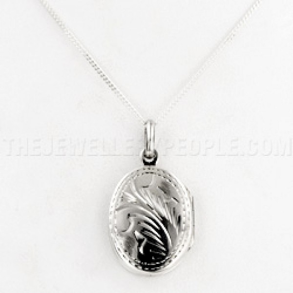 Patterned Oval Silver Locket - 30mm