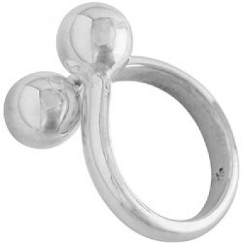 Polished Silver Double Crossed Ball Ring - RG322