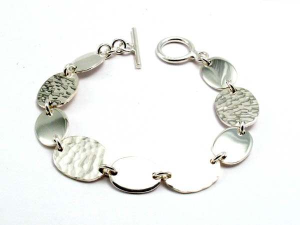 Hammered & Polished Ovals Silver Bracelet