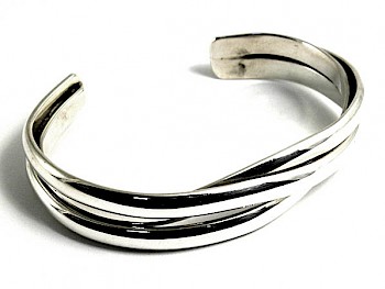 3 Strand Twist Open Silver Bangle - 12mm Wide - Extra Large