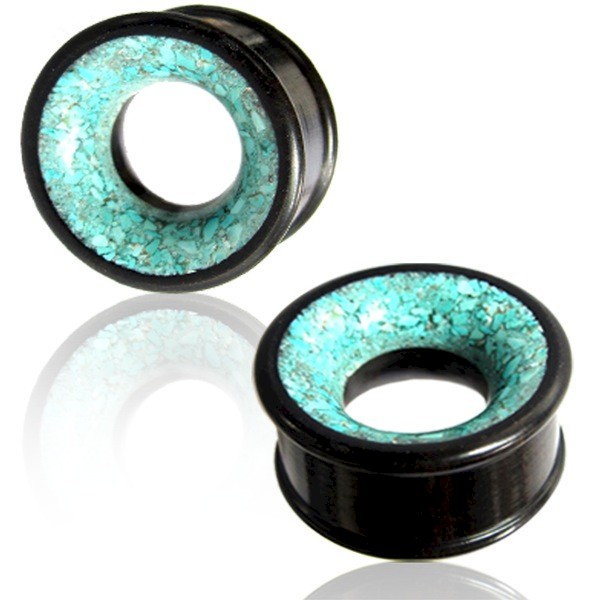 IRONWOOD FLESH TUNNEL WITH TURQUOISE AGATE INLAY