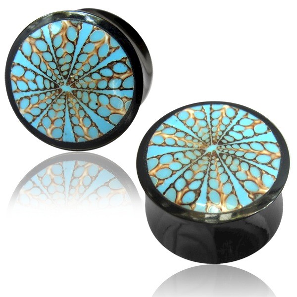 HORN PLUG WITH BLUE SPIDER-WEB SHELL