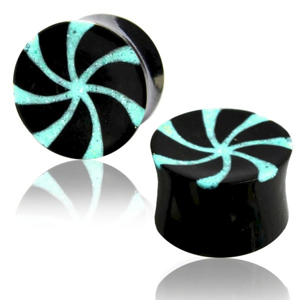 HORN FLESH PLUG WITH TURQUOISE AGATE SPIRAL