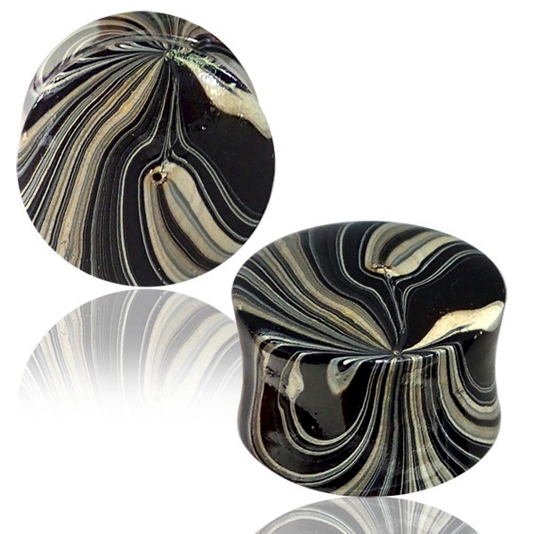 HAND PAINTED BATIK WOOD FLESH PLUG-BLACK