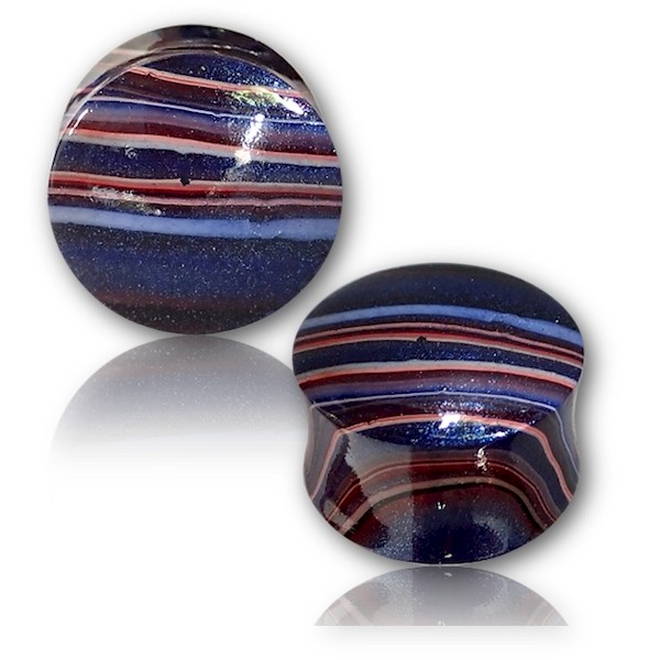 HAND PAINTED BATIK WOOD FLESH PLUG - BLUE