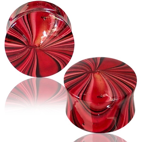 HAND PAINTED BATIK WOOD FLESH PLUG - RED