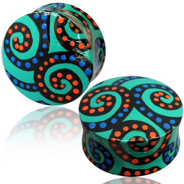 HAND PAINTED WOOD FLESH PLUG - GREEN