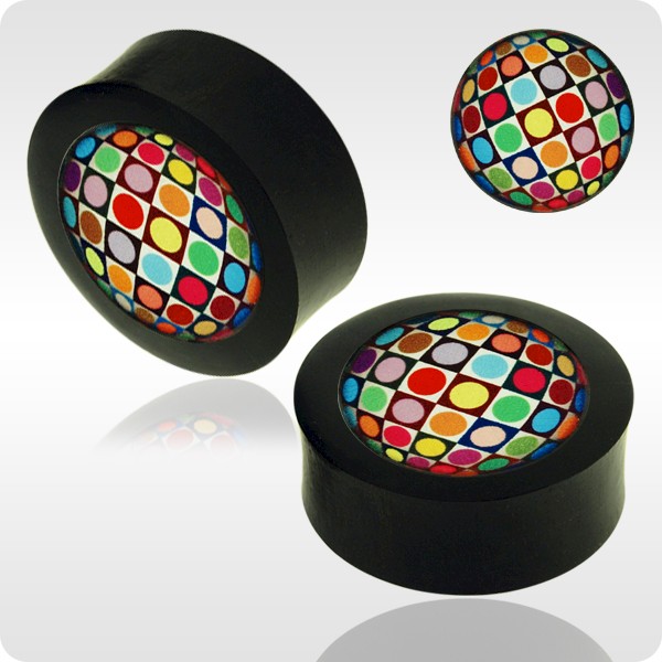 IRON WOOD FLESH PLUG WITH ALUMINIUM ICON INLAY - RETRO CIRCLES