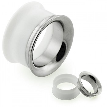 REVERSIBLE STEEL & ACRYLIC DOUBLE FLARED EYELET - WHITE