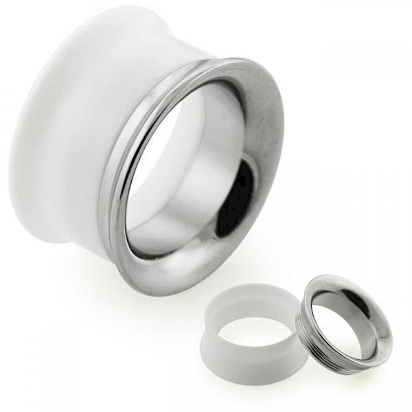 REVERSIBLE STEEL & ACRYLIC DOUBLE FLARED EYELET - WHITE