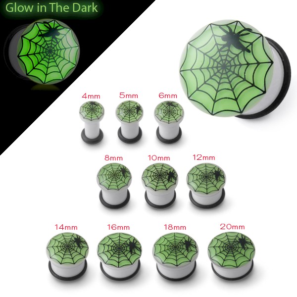 GLOW IN THE DARK FLESH PLUG - SPIDER WEB