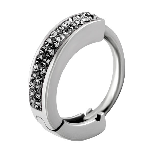 Huggy Steel Belly Button Ring - Black Crystals