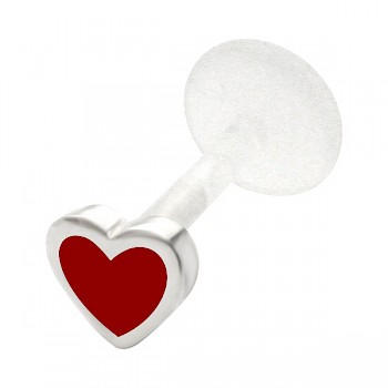 SILVER INLAY HEART LIP STUD - RED