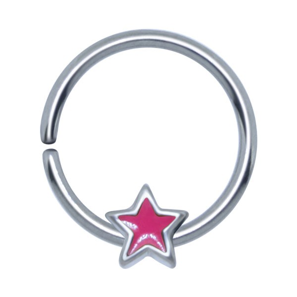 STERLING SILVER EASY-FIT TRAGUS RING - PINK ENAMEL STAR