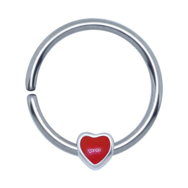 STERLING SILVER EASY-FIT TRAGUS RING - RED ENAMEL HEART