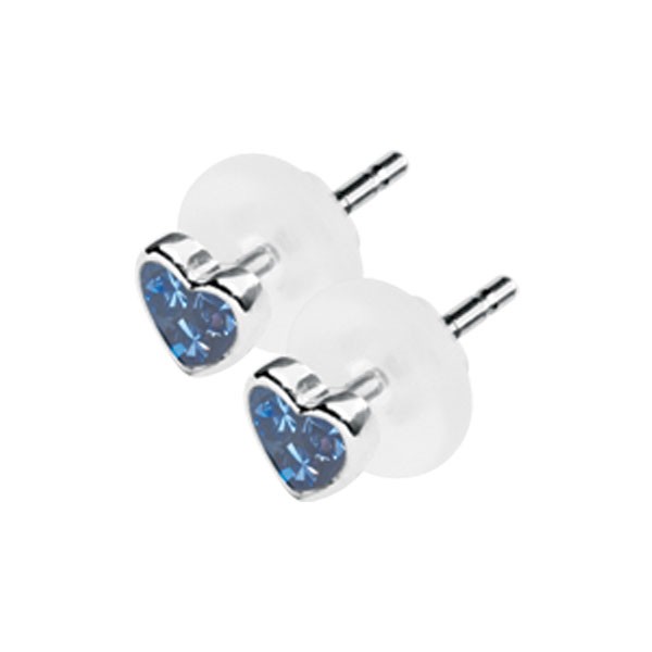 BLUE HEART SHAPE CRYSTAL CLUSTER EAR STUDS