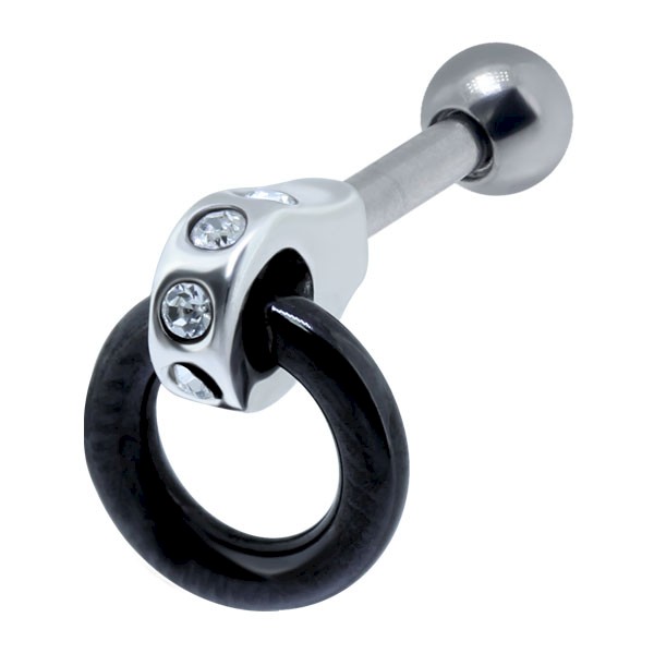 CARTILAGE STUD WITH BLACK ENAMEL KNOCKER