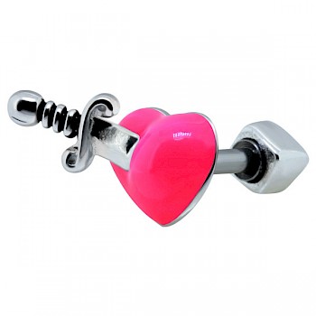PUNCTURED PINK HEART HELIX BAR WITH DAGGER