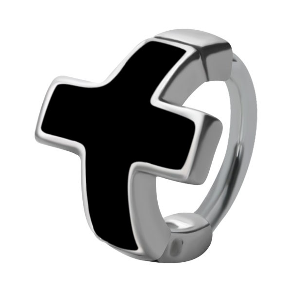 HELIX & CARTILAGE UPPER EAR RING - BLACK ENAMEL CROSS
