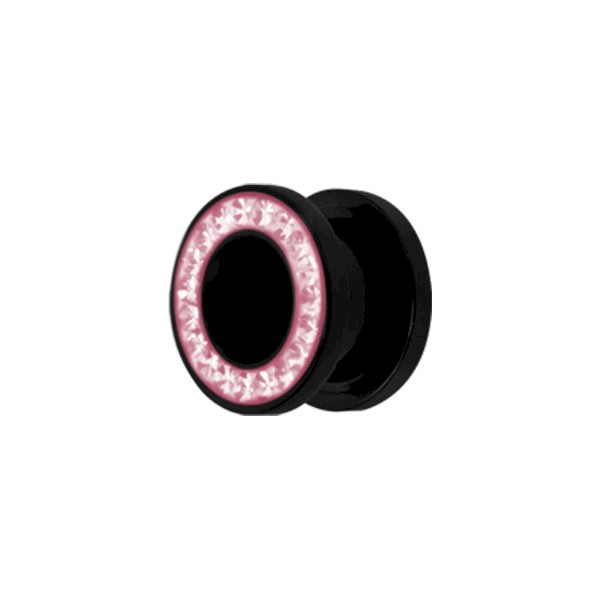 ACRYLIC FLESH TUNNEL WITH PINK CRYSTALS